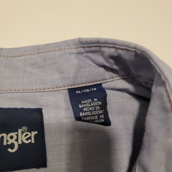 VINTAGE Wrangler Chambray Pearl Snap Button Up Mens Sz XL Western Cowboy Rodeo - Picture 4 of 9